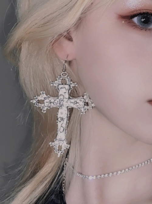 Dark Vintage Baroque Cross Gothic Lolita Exaggerated Personality Earrings