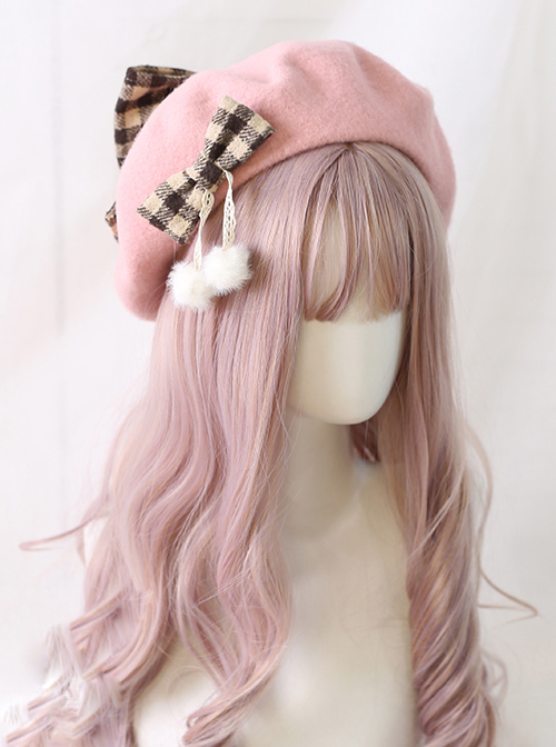 Plaid Bowknot Winter Multicolor Beret Sweet Lolita Hat