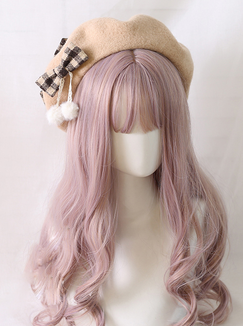 Plaid Bowknot Winter Multicolor Beret Sweet Lolita Hat