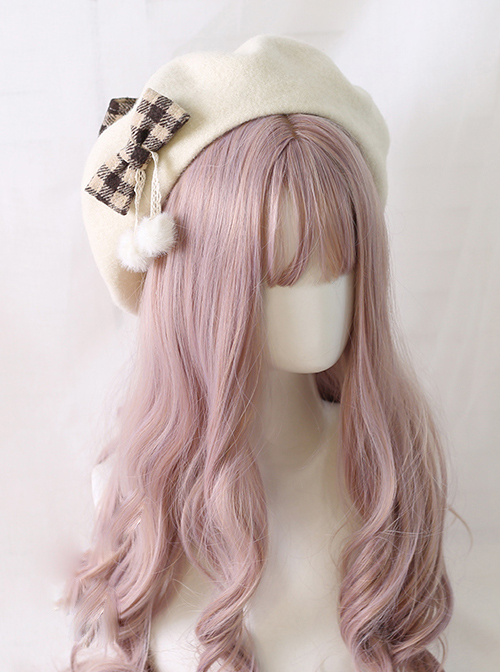 Plaid Bowknot Winter Multicolor Beret Sweet Lolita Hat