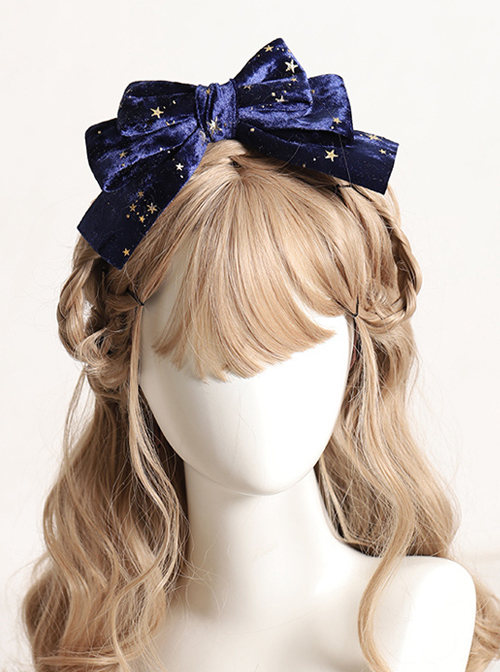 Gilding Starry Sky Flocking Big Bowknot Spring Clip Classic Lolita Hair Pin