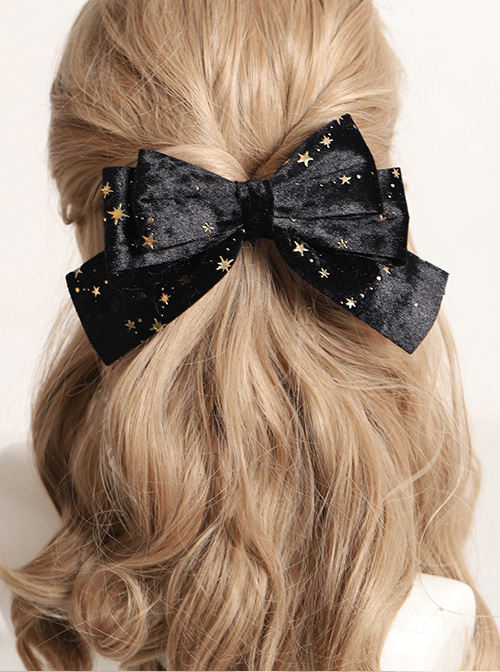 Gilding Starry Sky Flocking Big Bowknot Spring Clip Classic Lolita Hair Pin