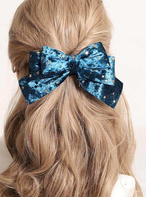 Gilding Starry Sky Flocking Big Bowknot Spring Clip Classic Lolita Hair Pin