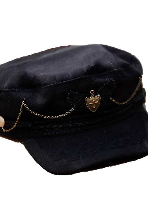 Retro Military Lolita Black Hat