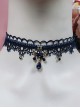 Dark Blue Lace Choker Water Drop Gem Classic Lolita Necklace