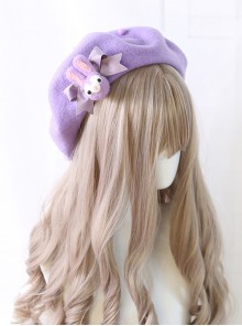 Purple Rabbit Autumn Winter Woolen Cloth Beret Sweet Lolita Hat