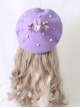 Purple Rabbit Autumn Winter Woolen Cloth Beret Sweet Lolita Bowknot Rabbit Brooch Hat