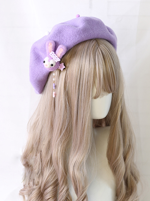 Purple Rabbit Autumn Winter Woolen Cloth Beret Sweet Lolita Hat