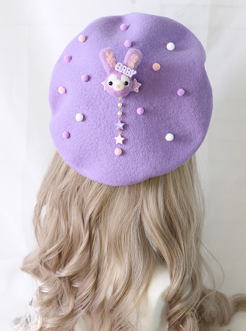 Purple Rabbit Autumn Winter Woolen Cloth Beret Sweet Lolita Hat