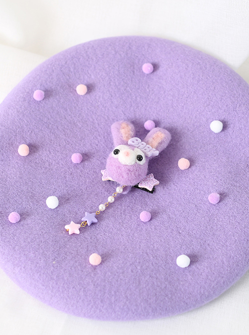 Purple Rabbit Autumn Winter Woolen Cloth Beret Sweet Lolita Hat