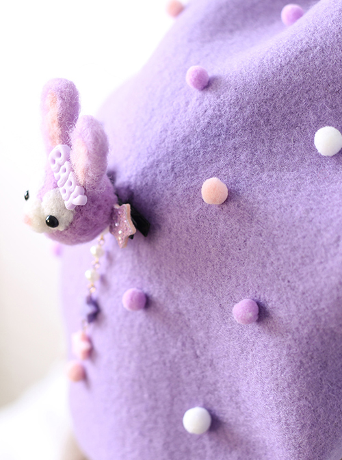 Purple Rabbit Autumn Winter Woolen Cloth Beret Sweet Lolita Hat