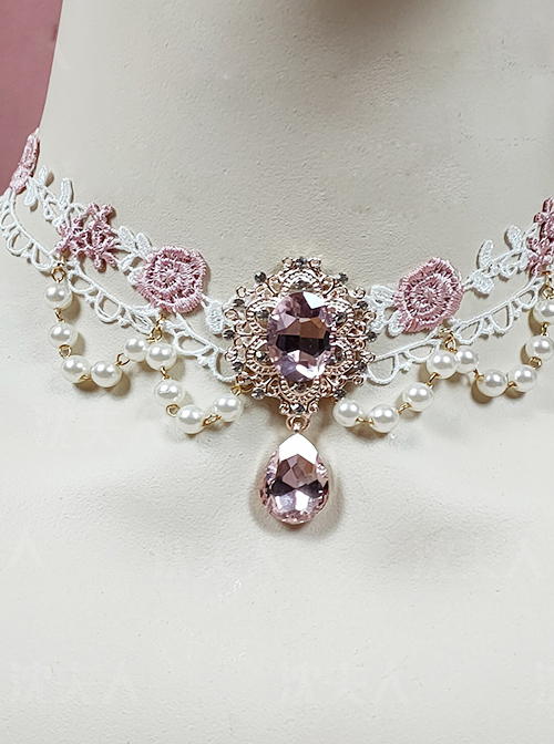 Rose Lace Pink Elegant Classic Lolita Necklace