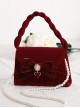 Wine Red Flocking Surface Elegant Classic Lolita Pearl Chain Hand Messenger Bag