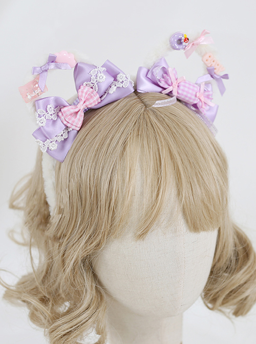 Cute Bowknot Plush Bear Ears Sweet Lolita Headwear