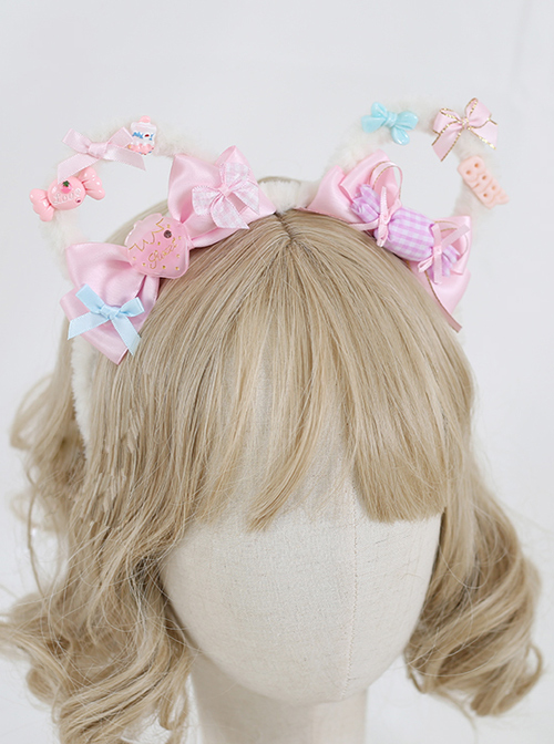 Cute Bowknot Plush Bear Ears Sweet Lolita Headwear