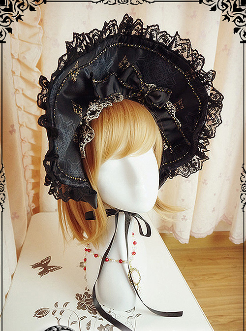 Regal Aristocrat Series Retro Gothic Lolita Black Bonnet