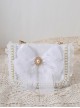 White Tulle Bowknot Elegant Pearl Handbag Metal Chain Shoulder Bag
