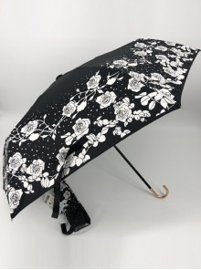 White Rose Black Umbrella Surface Gothic Lolita Silver Glue Sunshade Tri-fold Umbrella