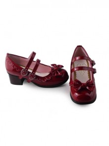 Wine red mirror princess Lolita lovely bow heels