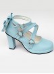 Blue Matt Cross Bandage High Heel Bowknot Lolita Princess Shoes