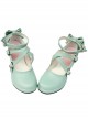 Mint Color Matt Cross Bandage High Heel Bowknot Lolita Princess Shoes