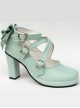 Mint Color Matt Cross Bandage High Heel Bowknot Lolita Princess Shoes