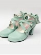 Mint Color Matt Cross Bandage High Heel Bowknot Lolita Princess Shoes