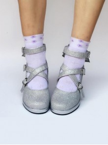 Silver Tiny Flicker Cross Bandage High Heel Bowknot Lolita Princess Shoes