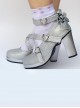 Silver Tiny Flicker Cross Bandage High Heel Bowknot Lolita Princess Shoes