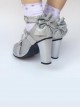 Silver Tiny Flicker Cross Bandage High Heel Bowknot Lolita Princess Shoes