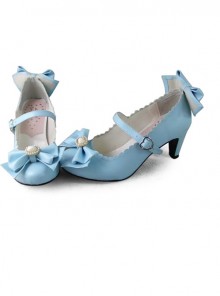 Blue Bowknot Sweet Lolita Lovely Bride High Heel Shoes