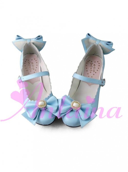 Blue Bowknot Sweet Lolita Lovely Bride High Heel Shoes