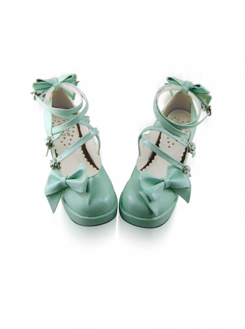 Mint Color Mirror Face Bowknot Sweet Lolita Lovely Doll High Heel Shoes