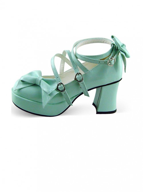 Mint Color Mirror Face Bowknot Sweet Lolita Lovely Doll High Heel Shoes