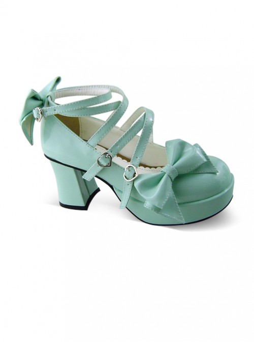 Mint Color Mirror Face Bowknot Sweet Lolita Lovely Doll High Heel Shoes