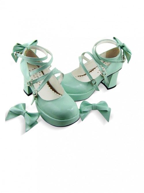 Mint Color Mirror Face Bowknot Sweet Lolita Lovely Doll High Heel Shoes