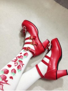Cute Girls Red Matte Bowknot Clip Sweet Lolita High Heel Shoes
