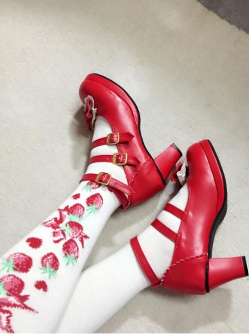 Cute Girls Red Matte Bowknot Clip Sweet Lolita High Heel Shoes