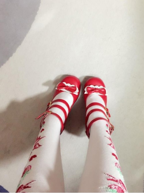 Cute Girls Red Matte Bowknot Clip Sweet Lolita High Heel Shoes