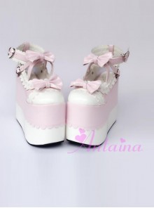 White Lace Pink Bowknot Super High Heel Lolita Platform Shoes