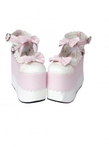 White Lace Pink Bowknot Super High Heel Lolita Platform Shoes