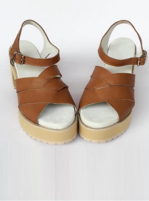 Comfortable Brown Leather Daily High Heel Sandals