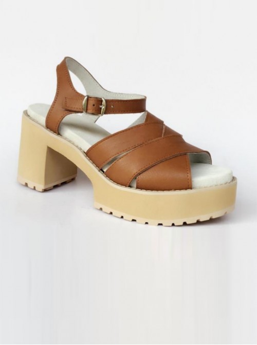 Comfortable Brown Leather Daily High Heel Sandals