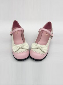 Sweet Lace Bowknot Pink Matte Lolita High Heel Shoes