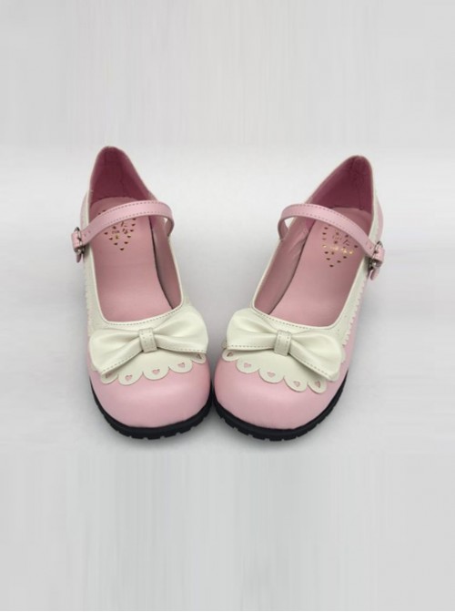 Sweet Lace Bowknot Pink Matte Lolita High Heel Shoes