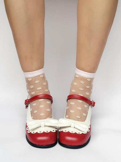 Sweet Lace Bowknot Pink Matte Lolita High Heel Shoes