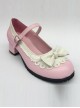 Sweet Lace Bowknot Pink Matte Lolita High Heel Shoes