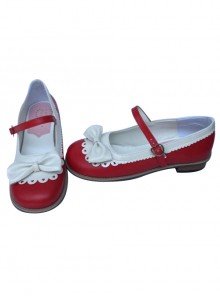 Sweet Lace Bowknot Wine Red And White Lolita High Heel Shoes