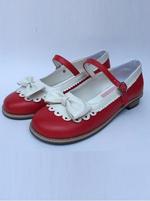 Sweet Lace Bowknot Wine Red And White Lolita High Heel Shoes