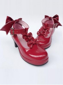 Wine Red Bowknot T-shaped Belt Sweet Lolita High Heel Shoes